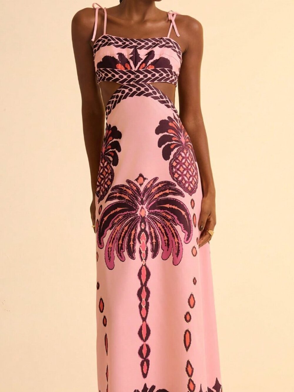 Pink Boho Women's Banana Tree Pineapple Print Sleeveless Dress